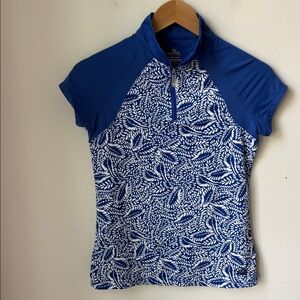 Kastel Denmark Blue & White Cap Sleeve Performance 1/4 Zip Golf Tennis Size S